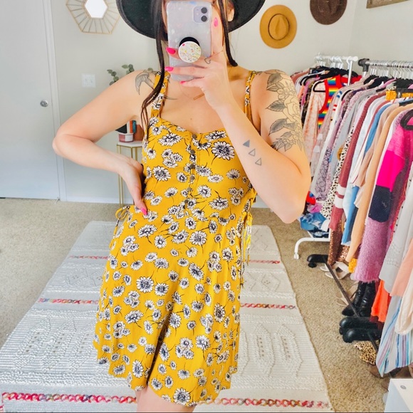 Forever 21 Dresses & Skirts - Forever 21 Mustard Yellow Floral Mini Sundress